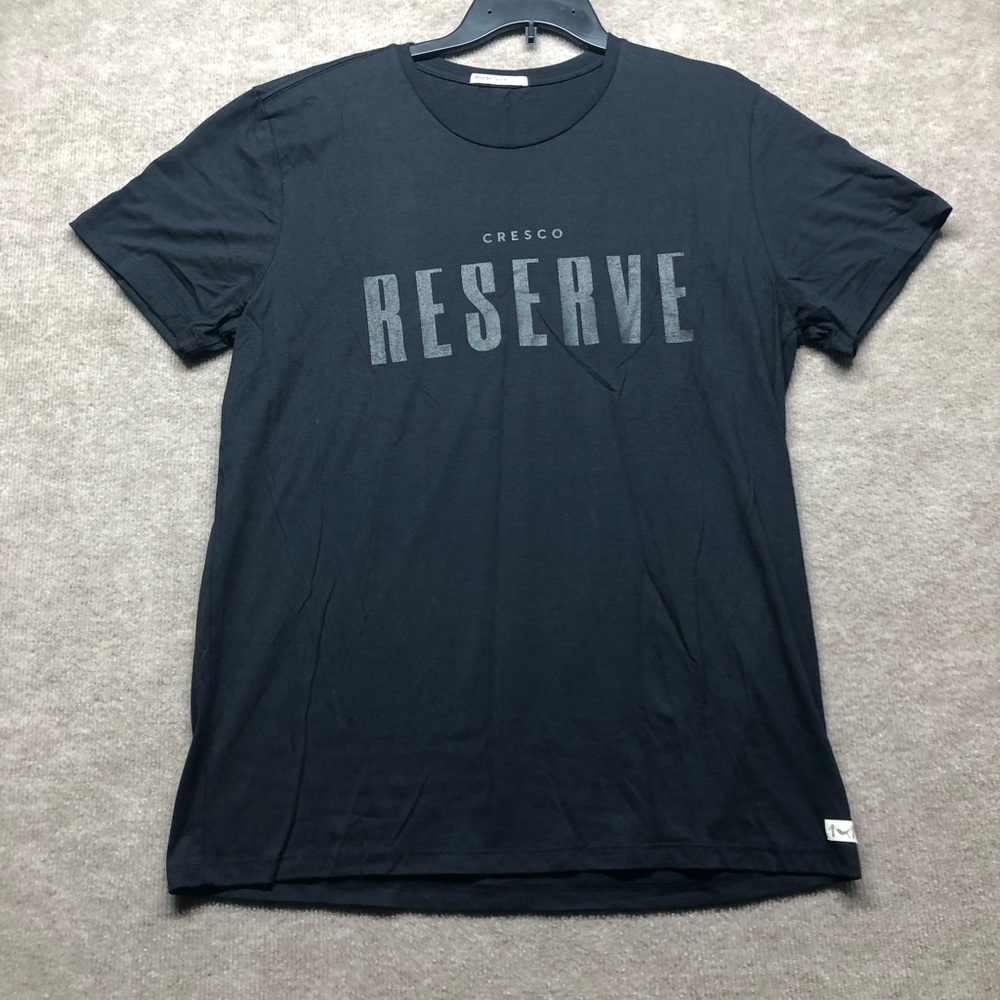 Marine Layer Black Short Sleeve Size Large. The Front Says Cresco Reserve